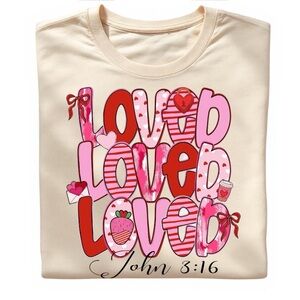 Valentine’s T-shirt loved 3 times with a message of faith X M L XL  Sand new
